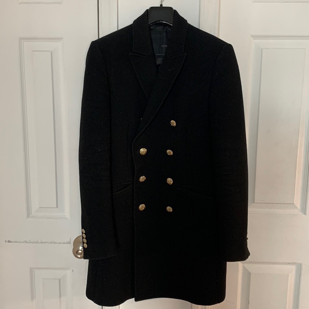 Zara Men’s Size Small Black Double Breasted Coat